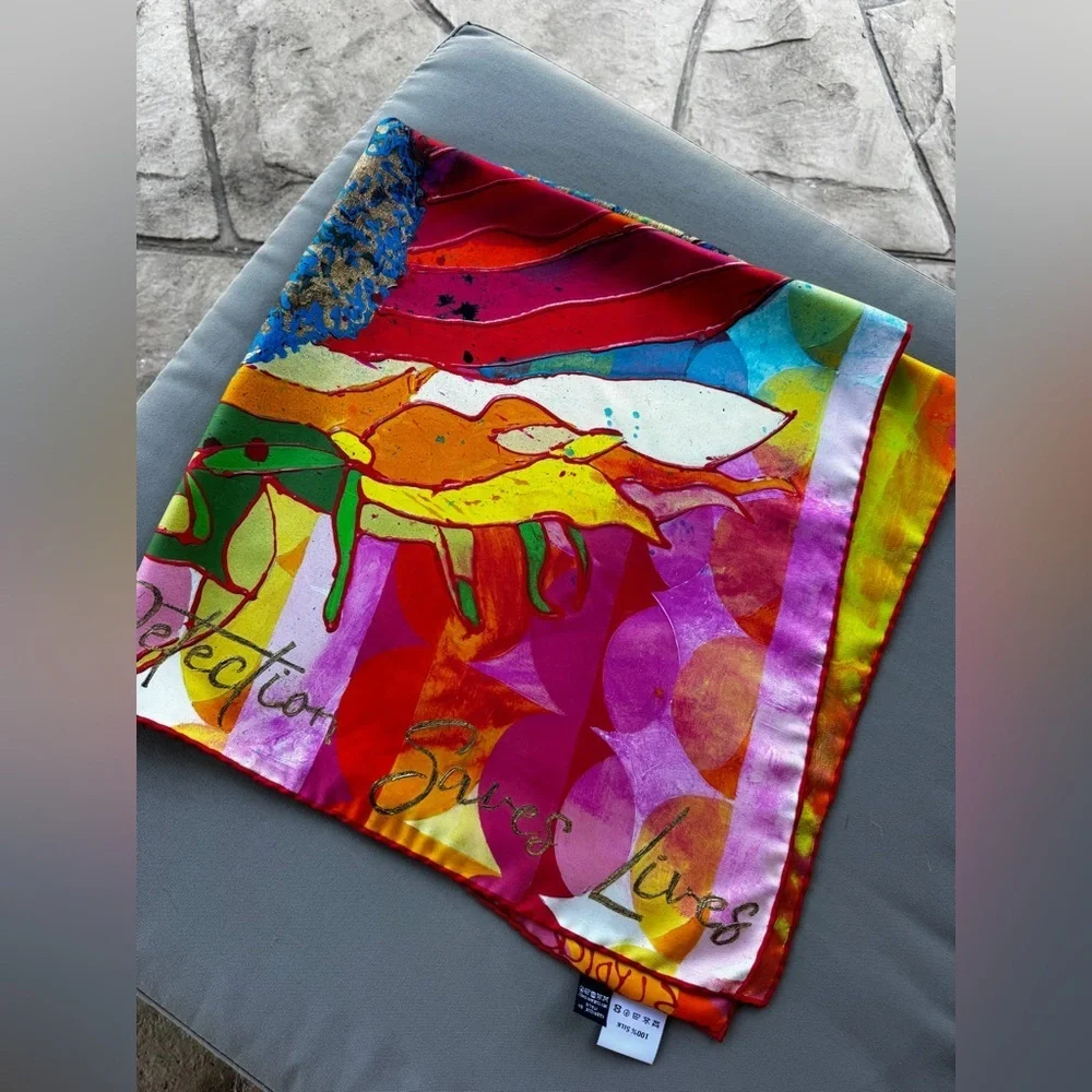 Roki Design Silk Scarf “Early Detection Saves Lives” Italian Silk Twill 35”
